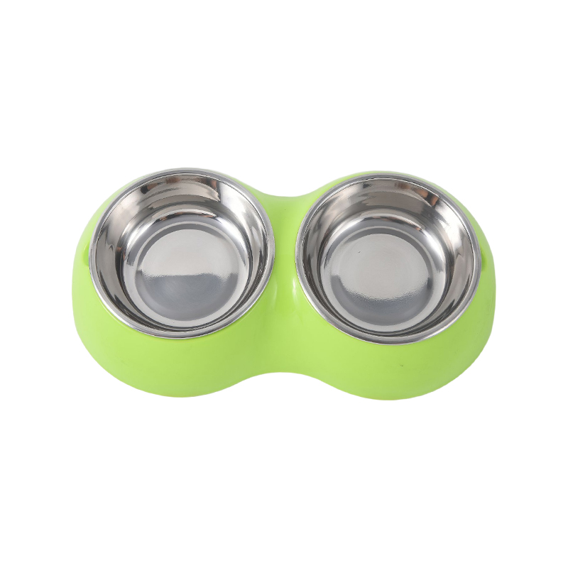 Double small dog bowl with non-skid rubber feet