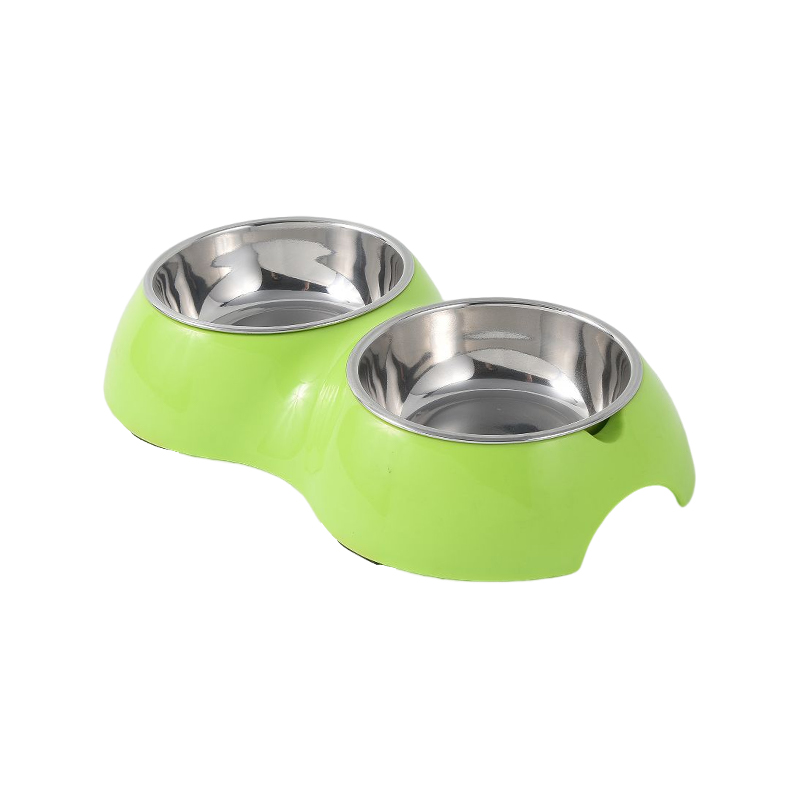 Double small dog bowl with non-skid rubber feet