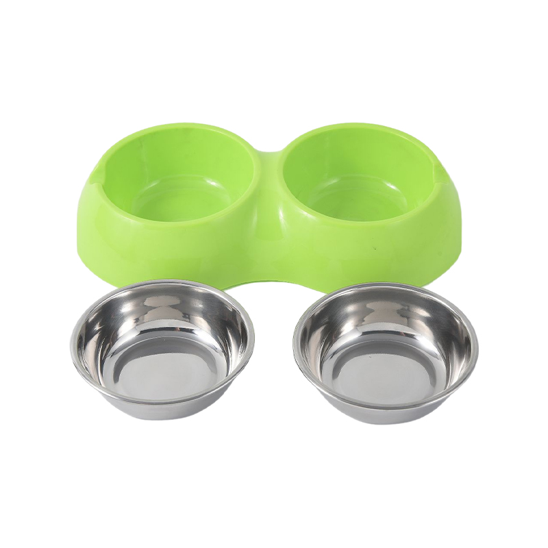 Double small dog bowl with non-skid rubber feet