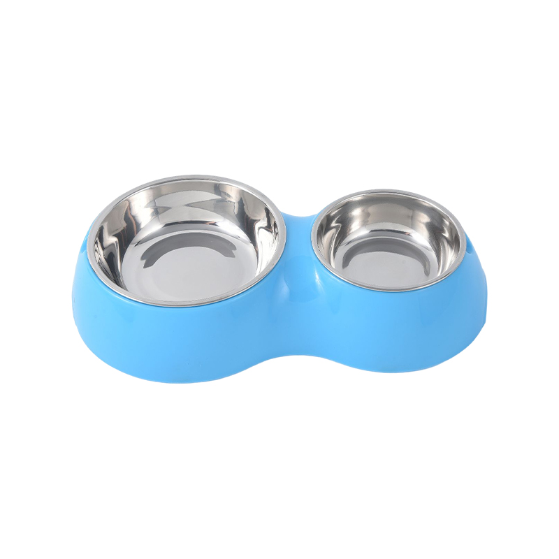 Double small dog bowl with non-skid rubber feet