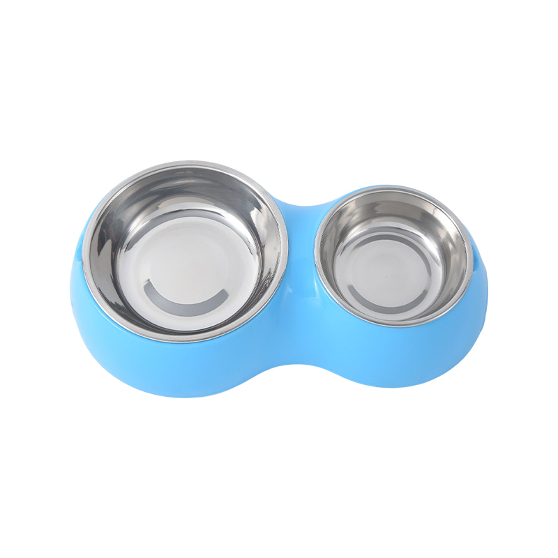 Double small dog bowl with non-skid rubber feet