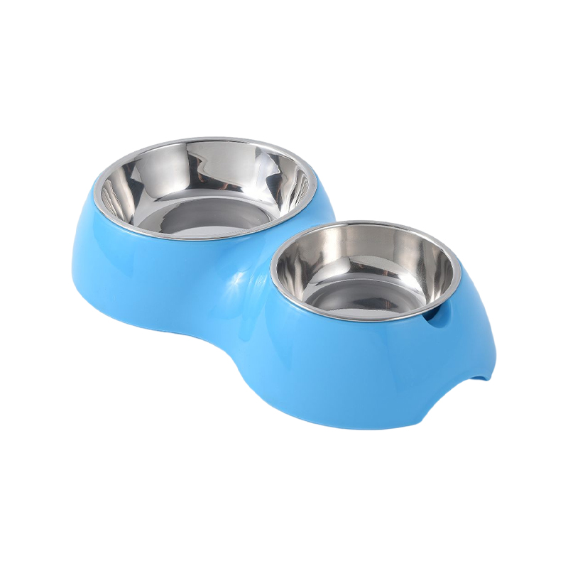 Double small dog bowl with non-skid rubber feet