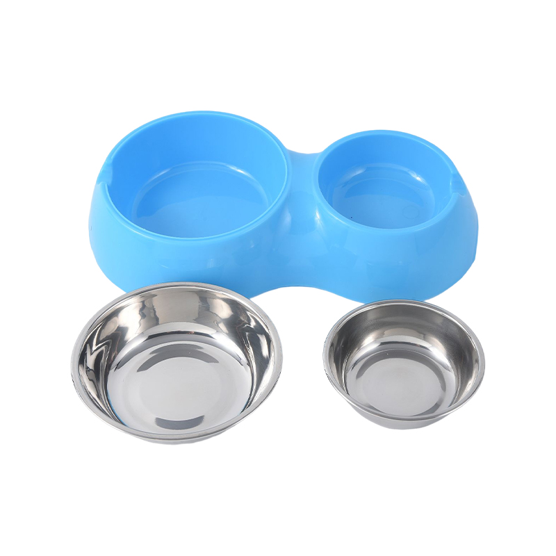 Double small dog bowl with non-skid rubber feet