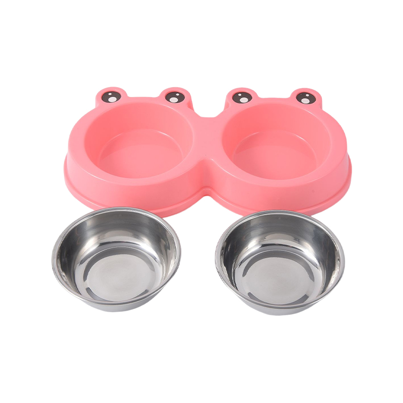 Stainless steel small double dog bowl for food and water pet feeder