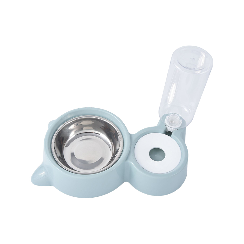 Stainless steel cat ear shape pet bowl with water feeder