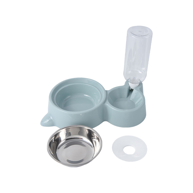 Stainless steel cat ear shape pet bowl with water feeder