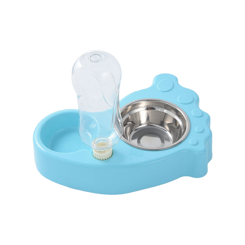 Foot shape pet feeder bowl with automatic water bottle