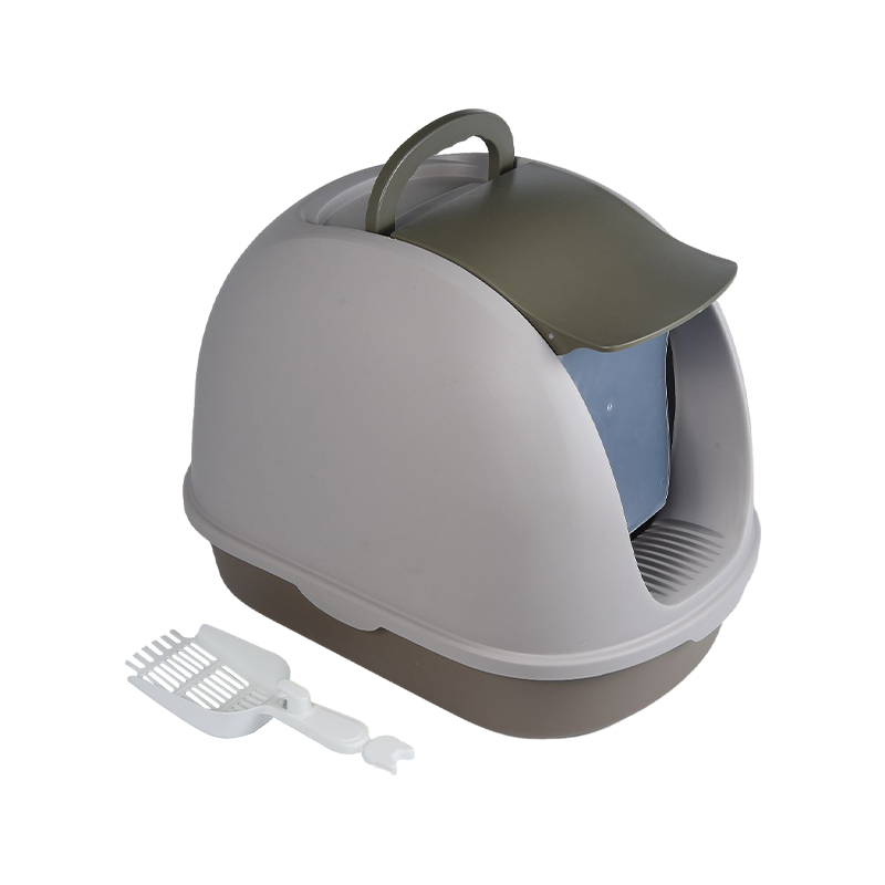 Top enclosed cat litter box with scoop