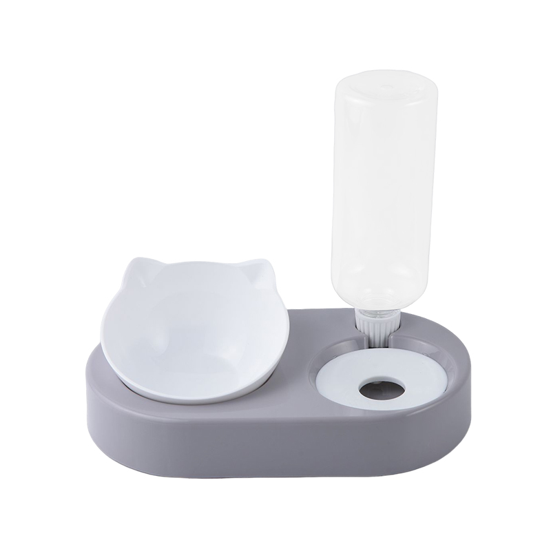 Cat shape dog bowl with automatic water bottle