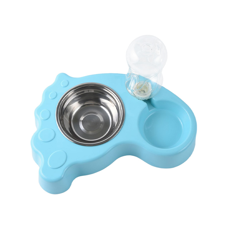 Foot shape pet feeder bowl with automatic water bottle