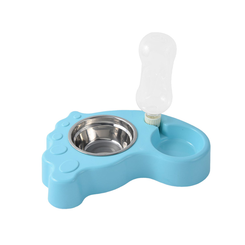 Foot shape pet feeder bowl with automatic water bottle