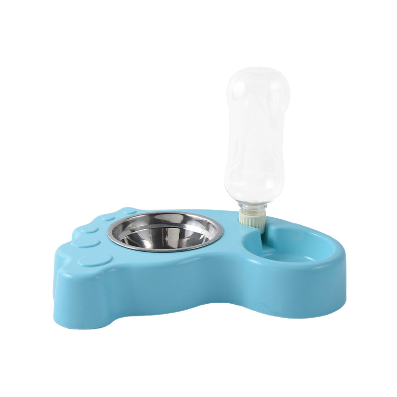 Foot shape pet feeder bowl with automatic water bottle